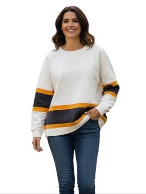 Free People Embossed Stripe Sweatshirt Relaxed Fit Crew Neck Cozy Pullover SP